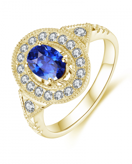 OVAL SAPPHIRE DIAMOND RING (TR3960)
